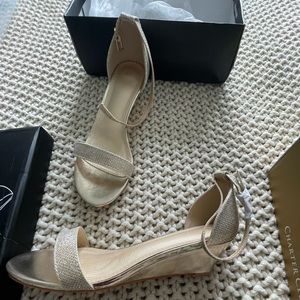 Gold low wedge heels NWT